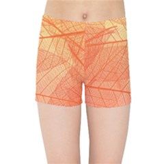 Abstract Texture Of Colorful Bright Pattern Of Transparent Leaves Of Orange And Yellow Color Kids  Sports Shorts