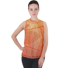 Abstract Texture Of Colorful Bright Pattern Of Transparent Leaves Of Orange And Yellow Color Mock Neck Chiffon Sleeveless Top by Posterlux