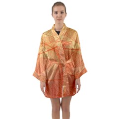 Abstract Texture Of Colorful Bright Pattern Of Transparent Leaves Of Orange And Yellow Color Long Sleeve Satin Kimono