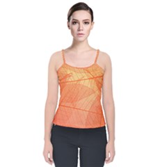 Abstract Texture Of Colorful Bright Pattern Of Transparent Leaves Of Orange And Yellow Color Velvet Spaghetti Strap Top