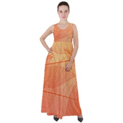 Abstract Texture Of Colorful Bright Pattern Of Transparent Leaves Of Orange And Yellow Color Empire Waist Velour Maxi Dress