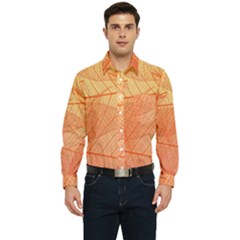 Abstract Texture Of Colorful Bright Pattern Of Transparent Leaves Of Orange And Yellow Color Men s Long Sleeve Pocket Shirt 