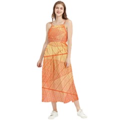 Abstract Texture Of Colorful Bright Pattern Of Transparent Leaves Of Orange And Yellow Color Boho Sleeveless Summer Dress