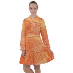 Abstract Texture Of Colorful Bright Pattern Of Transparent Leaves Of Orange And Yellow Color All Frills Dress