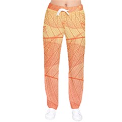 Abstract Texture Of Colorful Bright Pattern Of Transparent Leaves Of Orange And Yellow Color Women Velvet Drawstring Pants