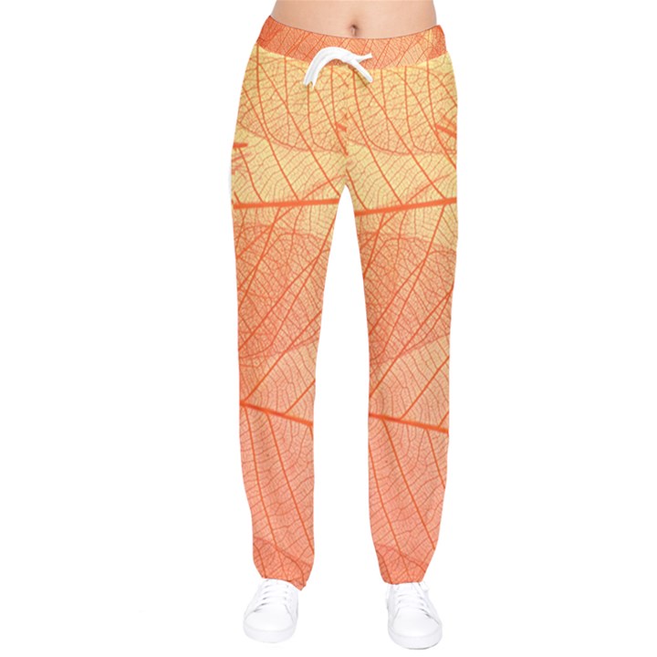 Abstract Texture Of Colorful Bright Pattern Of Transparent Leaves Of Orange And Yellow Color Women Velvet Drawstring Pants