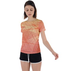 Abstract Texture Of Colorful Bright Pattern Of Transparent Leaves Of Orange And Yellow Color Back Circle Cutout Sports T-shirt