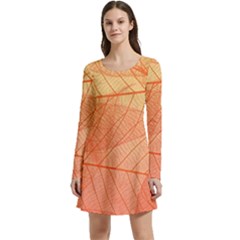 Abstract Texture Of Colorful Bright Pattern Of Transparent Leaves Of Orange And Yellow Color Long Sleeve Velour Skater Dress by Posterlux