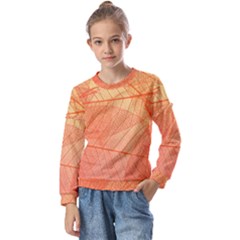 Abstract Texture Of Colorful Bright Pattern Of Transparent Leaves Of Orange And Yellow Color Kids  Long Sleeve T-shirt With Frill 