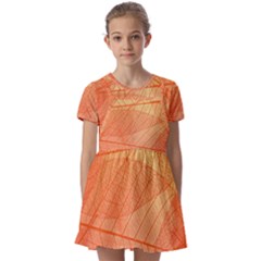 Abstract Texture Of Colorful Bright Pattern Of Transparent Leaves Of Orange And Yellow Color Kids  Short Sleeve Pinafore Style Dress