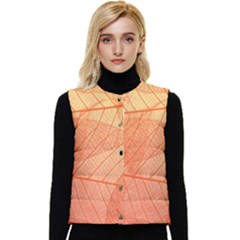 Abstract Texture Of Colorful Bright Pattern Of Transparent Leaves Of Orange And Yellow Color Women s Button Up Puffer Vest