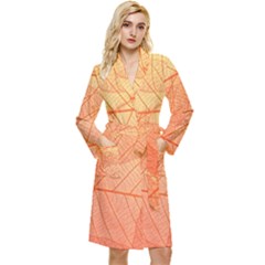 Abstract Texture Of Colorful Bright Pattern Of Transparent Leaves Of Orange And Yellow Color Long Sleeve Velvet Robe