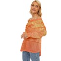 Abstract Texture Of Colorful Bright Pattern Of Transparent Leaves Of Orange And Yellow Color Off Shoulder Chiffon Pocket Shirt View2