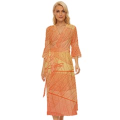 Abstract Texture Of Colorful Bright Pattern Of Transparent Leaves Of Orange And Yellow Color Midsummer Wrap Dress by Posterlux