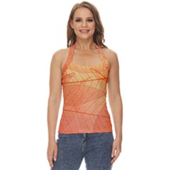 Abstract Texture Of Colorful Bright Pattern Of Transparent Leaves Of Orange And Yellow Color Basic Halter Top