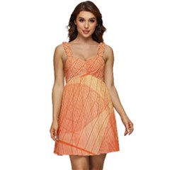 Abstract Texture Of Colorful Bright Pattern Of Transparent Leaves Of Orange And Yellow Color Ruffle Strap Babydoll Chiffon Dress