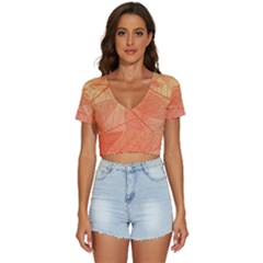 Abstract Texture Of Colorful Bright Pattern Of Transparent Leaves Of Orange And Yellow Color V-neck Crop Top