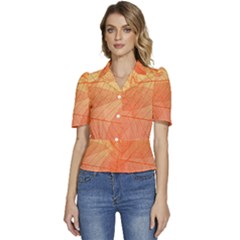 Abstract Texture Of Colorful Bright Pattern Of Transparent Leaves Of Orange And Yellow Color Puffed Short Sleeve Button Up Jacket