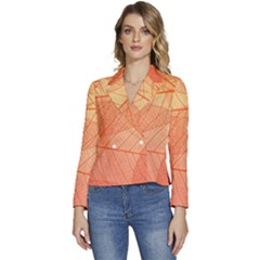 Abstract Texture Of Colorful Bright Pattern Of Transparent Leaves Of Orange And Yellow Color Women s Long Sleeve Revers Collar Cropped Jacket