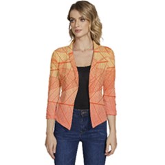 Abstract Texture Of Colorful Bright Pattern Of Transparent Leaves Of Orange And Yellow Color Women s Casual 3/4 Sleeve Spring Jacket