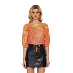 Abstract Texture Of Colorful Bright Pattern Of Transparent Leaves Of Orange And Yellow Color Mid Sleeve Drawstring Hem Top