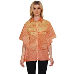 Abstract Texture Of Colorful Bright Pattern Of Transparent Leaves Of Orange And Yellow Color Women s Batwing Button Up Shirt