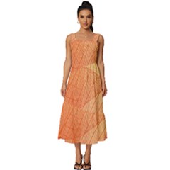 Abstract Texture Of Colorful Bright Pattern Of Transparent Leaves Of Orange And Yellow Color Square Neckline Tiered Midi Dress