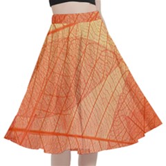 Abstract Texture Of Colorful Bright Pattern Of Transparent Leaves Of Orange And Yellow Color A-line Full Circle Midi Skirt With Pocket