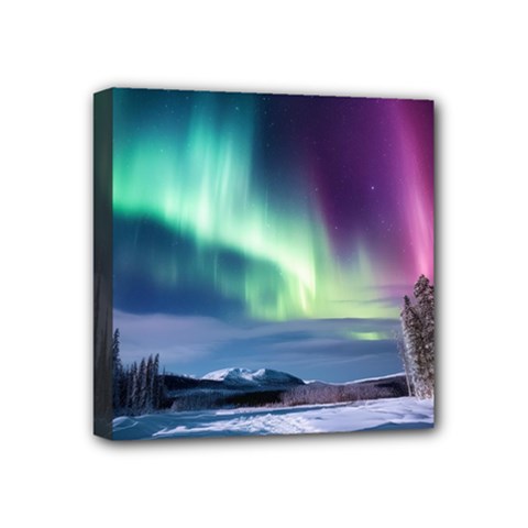 Northern Lights Aurora Night Nature Mini Canvas 4  X 4  (stretched)