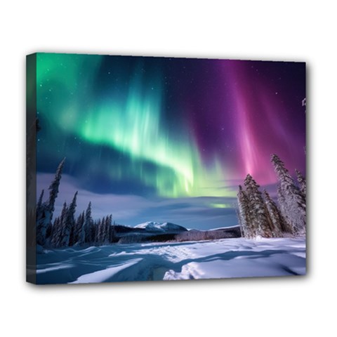 Northern Lights Aurora Night Nature Canvas 14  X 11  (stretched)