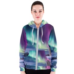 Northern Lights Aurora Night Nature Women s Zipper Hoodie