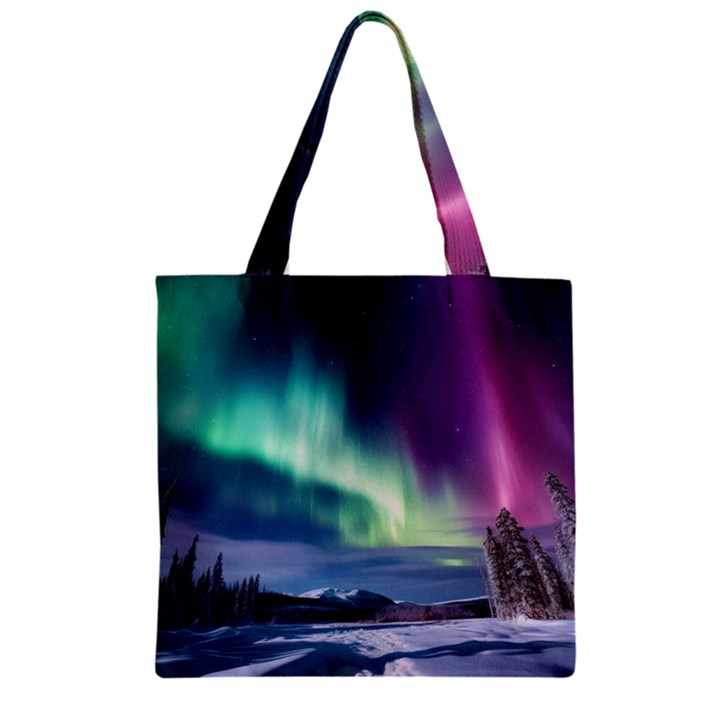 Northern Lights Aurora Night Nature Zipper Grocery Tote Bag