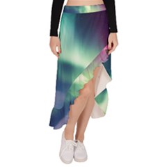 Northern Lights Aurora Night Nature Asymmetrical Ruffle Hem Skirt 