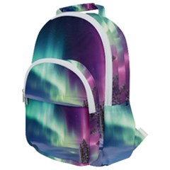 Northern Lights Aurora Night Nature Rounded Multi Pocket Backpack