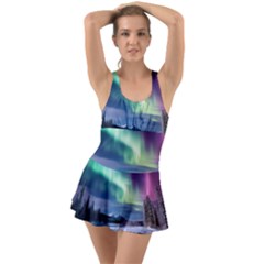 Northern Lights Aurora Night Nature Ruffle Top Dress Swimsuit