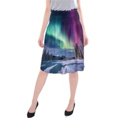 Northern Lights Aurora Night Nature Midi Beach Skirt