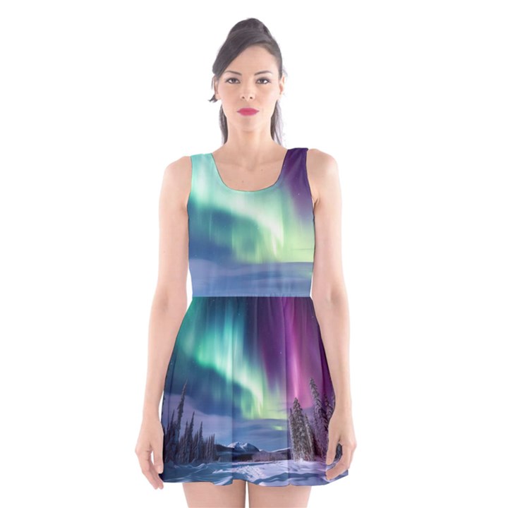 Northern Lights Aurora Night Nature Scoop Neck Skater Dress