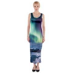 Northern Lights Aurora Night Nature Fitted Maxi Dress