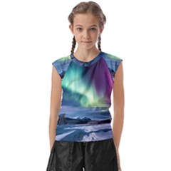 Northern Lights Aurora Night Nature Kids  Raglan Cap Sleeve T-shirt