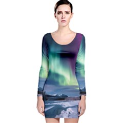 Northern Lights Aurora Night Nature Long Sleeve Velvet Bodycon Dress