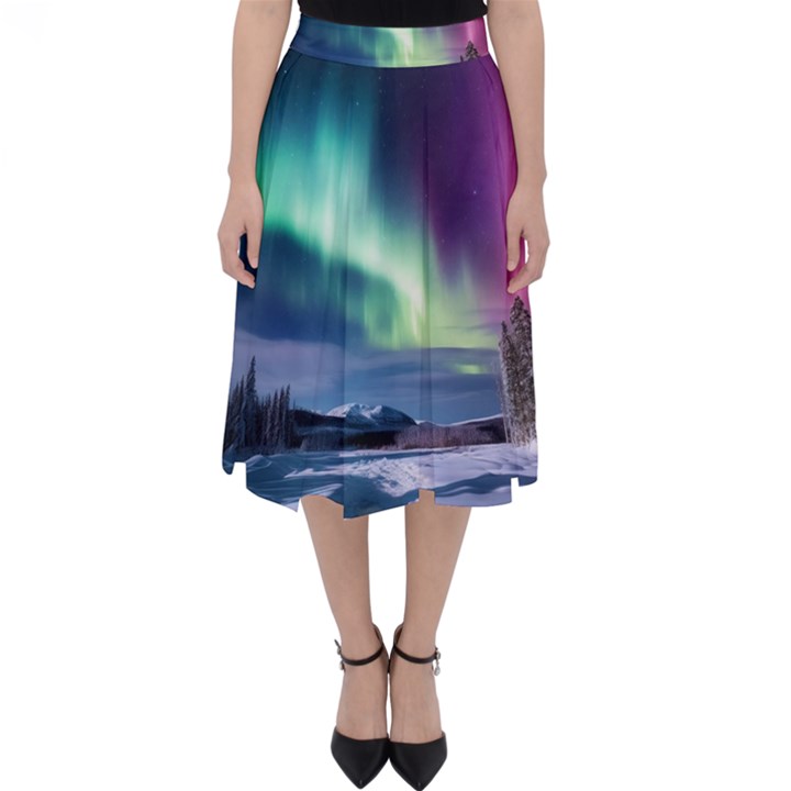 Northern Lights Aurora Night Nature Classic Midi Skirt