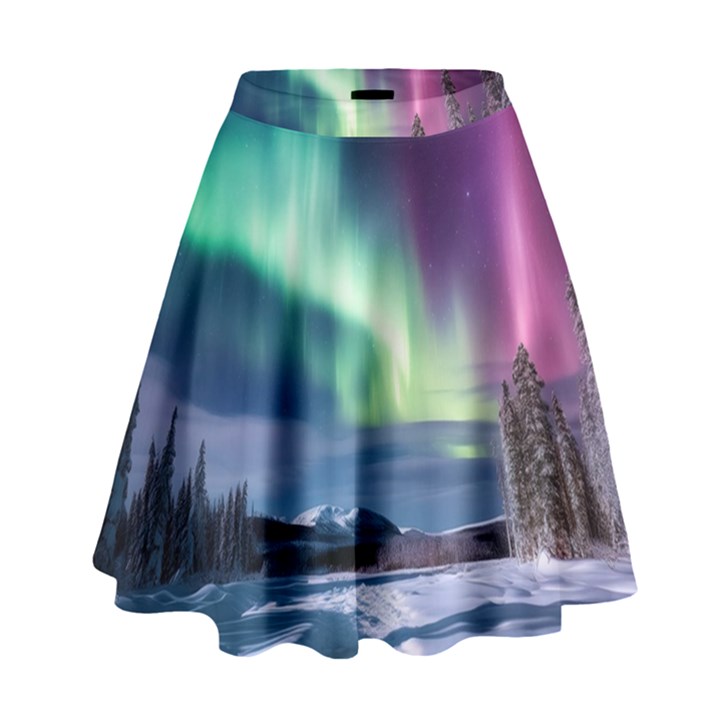 Northern Lights Aurora Night Nature High Waist Skirt