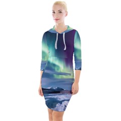 Northern Lights Aurora Night Nature Quarter Sleeve Hood Bodycon Dress