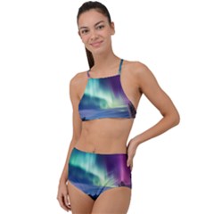 Northern Lights Aurora Night Nature Halter Tankini Set