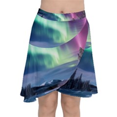 Northern Lights Aurora Night Nature Chiffon Wrap Front Skirt