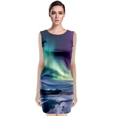 Northern Lights Aurora Night Nature Sleeveless Velvet Midi Dress