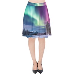 Northern Lights Aurora Night Nature Velvet High Waist Skirt