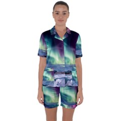 Northern Lights Aurora Night Nature Satin Short Sleeve Pajamas Set