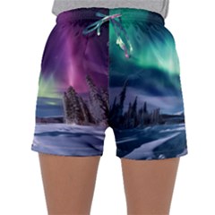 Northern Lights Aurora Night Nature Sleepwear Shorts