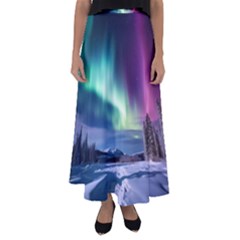 Northern Lights Aurora Night Nature Flared Maxi Skirt